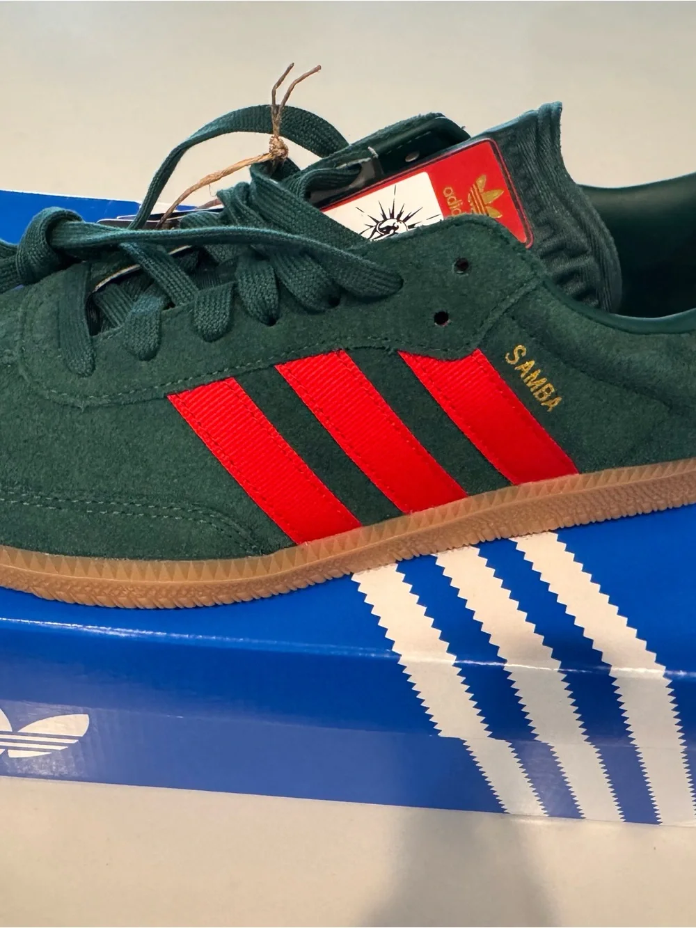 adidas Samba OG Green Suede Sneakers with Red Stripes